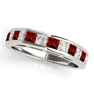 Diamond and Garnet Accented Wedding Band Palladium 1.20ct - All