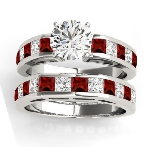 Diamond and Garnet Accented Bridal Set 18k White Gold 2.20ct - All