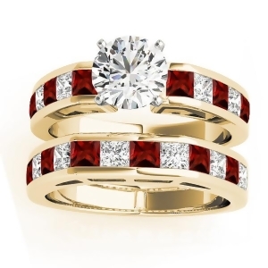 Diamond and Garnet Accented Bridal Set 18k Yellow Gold2.20ct - All