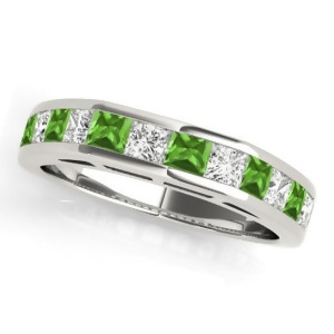 Diamond and Peridot Accented Wedding Band 14k White Gold 1.20ct - All