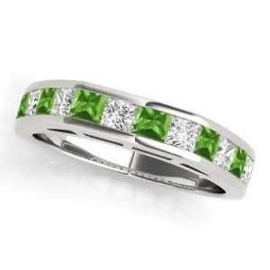 Diamond and Peridot Accented Wedding Band 18k White Gold 1.20ct - All