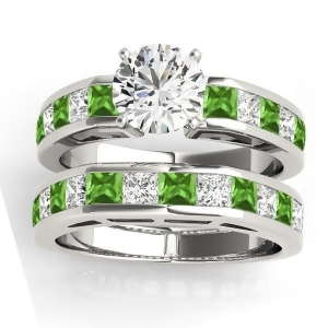 Diamond and Peridot Accented Bridal Set 18k White Gold 2.20ct - All