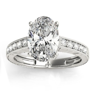 Diamond Accented Oval Engagement Ring Setting 14k White Gold 0.10ct - All