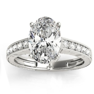 Diamond Accented Oval Engagement Ring Setting 18k White Gold 0.10ct - All
