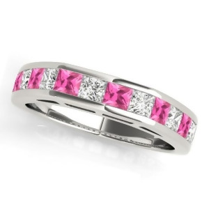 Diamond and Pink Sapphire Accented Wedding Band 14k White Gold 1.20ct - All