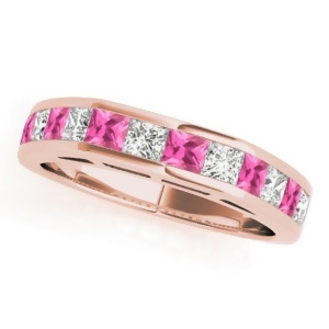 Diamond and Pink Sapphire Accented Wedding Band 14k Rose Gold 1.20ct - All