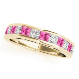 Diamond and Pink Sapphire Accented Wedding Band 18k Yellow Gold 1.20ct - All