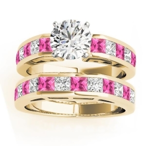 Diamond and Pink Sapphire Accented Bridal Set 14k Yellow Gold 2.20ct - All