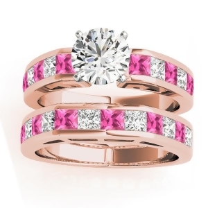 Diamond and Pink Sapphire Accented Bridal Set 14k Rose Gold 2.20ct - All