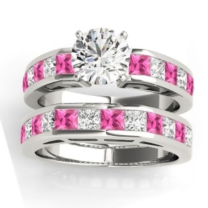 Diamond and Pink Sapphire Accented Bridal Set 18k White Gold 2.20ct - All