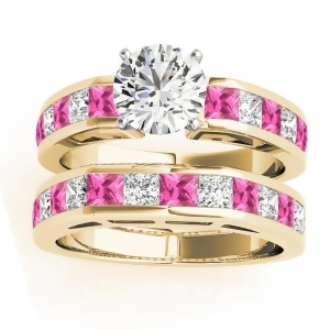 Diamond and Pink Sapphire Accented Bridal Set 18k Yellow Gold2.20ct - All