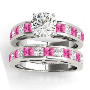 Diamond and Pink Sapphire Accented Bridal Set Palladium 2.20ct - All