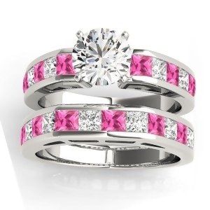 Diamond and Pink Sapphire Accented Bridal Set Platinum 2.20ct - All
