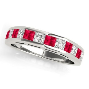 Diamond and Ruby Accented Wedding Band 14k White Gold 1.20ct - All