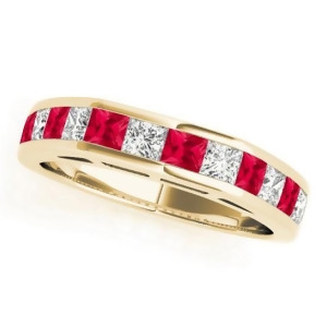 Diamond and Ruby Accented Wedding Band 18k Yellow Gold 1.20ct - All