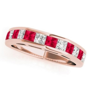 Diamond and Ruby Accented Wedding Band 18k Rose Gold 1.20ct - All