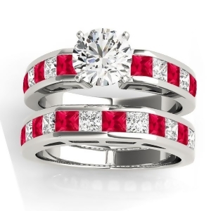 Diamond and Ruby Accented Bridal Set 14k White Gold 2.20ct - All