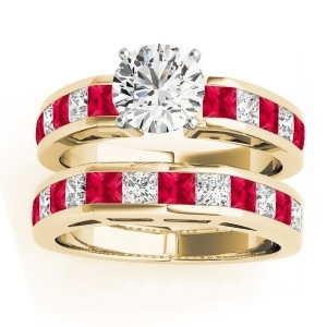 Diamond and Ruby Accented Bridal Set 14k Yellow Gold 2.20ct - All