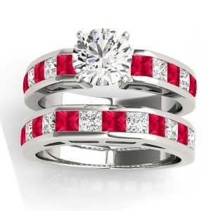 Diamond and Ruby Accented Bridal Set Palladium 2.20ct - All