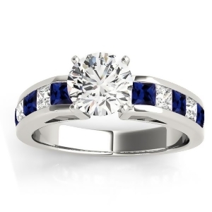Diamond and Blue Sapphire Accents Engagement Ring 14k White Gold 1.00ct - All