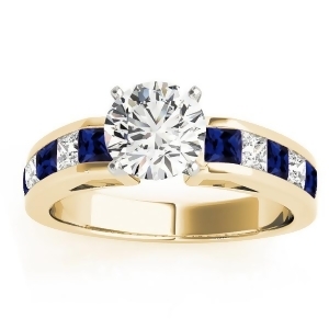 Diamond and Blue Sapphire Accents Engagement Ring 18k Yellow Gold 1.00ct - All