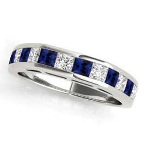 Diamond and Blue Sapphire Accented Wedding Band 14k White Gold 1.20ct - All