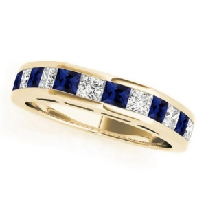 Diamond and Blue Sapphire Accented Wedding Band 14k Yellow Gold 1.20ct - All