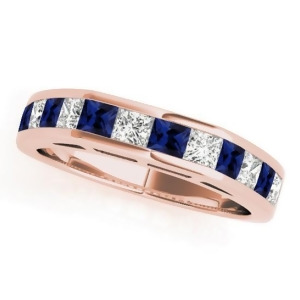 Diamond and Blue Sapphire Accented Wedding Band 14k Rose Gold 1.20ct - All