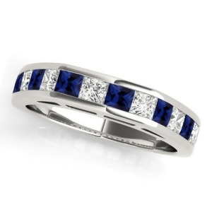 Diamond and Blue Sapphire Accented Wedding Band 18k White Gold 1.20ct - All