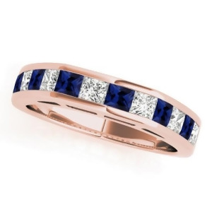 Diamond and Blue Sapphire Accented Wedding Band 18k Rose Gold 1.20ct - All