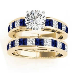 Diamond and Blue Sapphire Accented Bridal Set 14k Yellow Gold 2.20ct - All