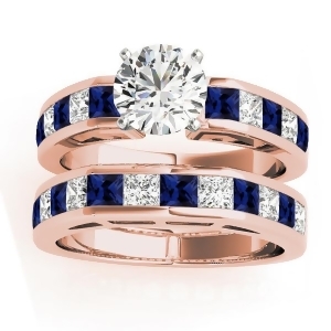 Diamond and Blue Sapphire Accented Bridal Set 14k Rose Gold 2.20ct - All