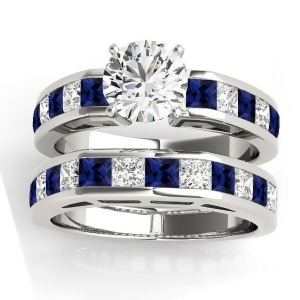 Diamond and Blue Sapphire Accented Bridal Set 18k White Gold 2.20ct - All