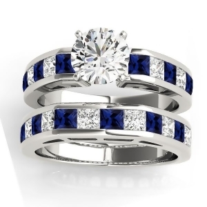 Diamond and Blue Sapphire Accented Bridal Set Palladium 2.20ct - All