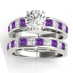 Diamond and Amethyst Accented Bridal Set Platinum 2.20ct - All