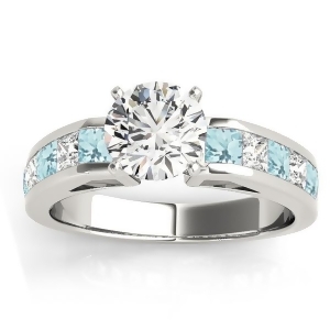 Diamond and Aquamarine Accented Engagement Ring 14k White Gold 1.00ct - All