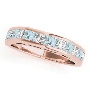 Diamond and Aquamarine Accented Wedding Band 14k Rose Gold 1.20ct - All