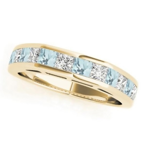 Diamond and Aquamarine Accented Wedding Band 18k Yellow Gold 1.20ct - All