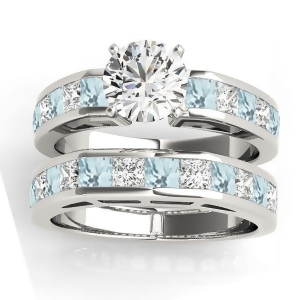 Diamond and Aquamarine Accented Bridal Set 14k White Gold 2.20ct - All
