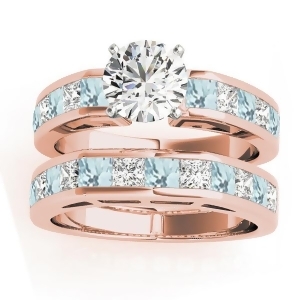 Diamond and Aquamarine Accented Bridal Set 14k Rose Gold 2.20ct - All