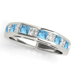 Diamond and Blue Topaz Accented Wedding Band 14k White Gold 1.20ct - All