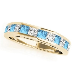 Diamond and Blue Topaz Accented Wedding Band 14k Yellow Gold 1.20ct - All