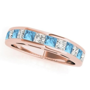 Diamond and Blue Topaz Accented Wedding Band 14k Rose Gold 1.20ct - All