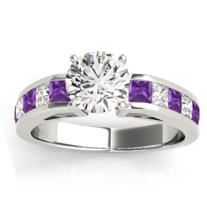 Diamond and Amethyst Accented Engagement Ring 14k White Gold 1.00ct - All