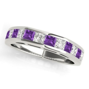 Diamond and Amethyst Accented Wedding Band 14k White Gold 1.20ct - All