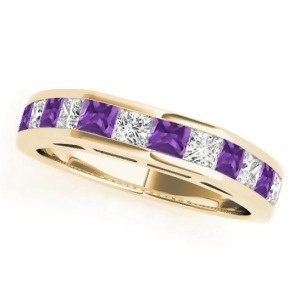 Diamond and Amethyst Accented Wedding Band 14k Yellow Gold 1.20ct - All