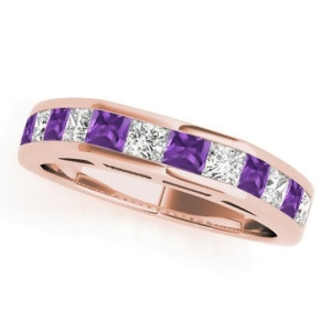 Diamond and Amethyst Accented Wedding Band 14k Rose Gold 1.20ct - All
