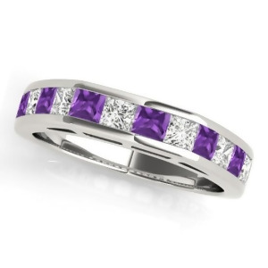 Diamond and Amethyst Accented Wedding Band 18k White Gold 1.20ct - All