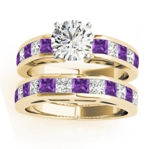Diamond and Amethyst Accented Bridal Set 14k Yellow Gold 2.20ct - All