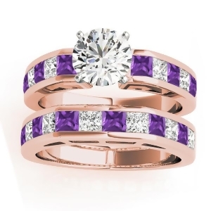 Diamond and Amethyst Accented Bridal Set 14k Rose Gold 2.20ct - All